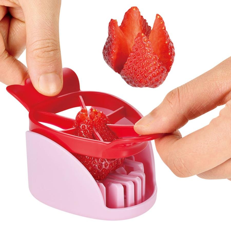 1pc Shimomura Strawberry Cutter Multi-Purpose Fruit Slicer, stainless steel, designed for quick and easy dessert prep.