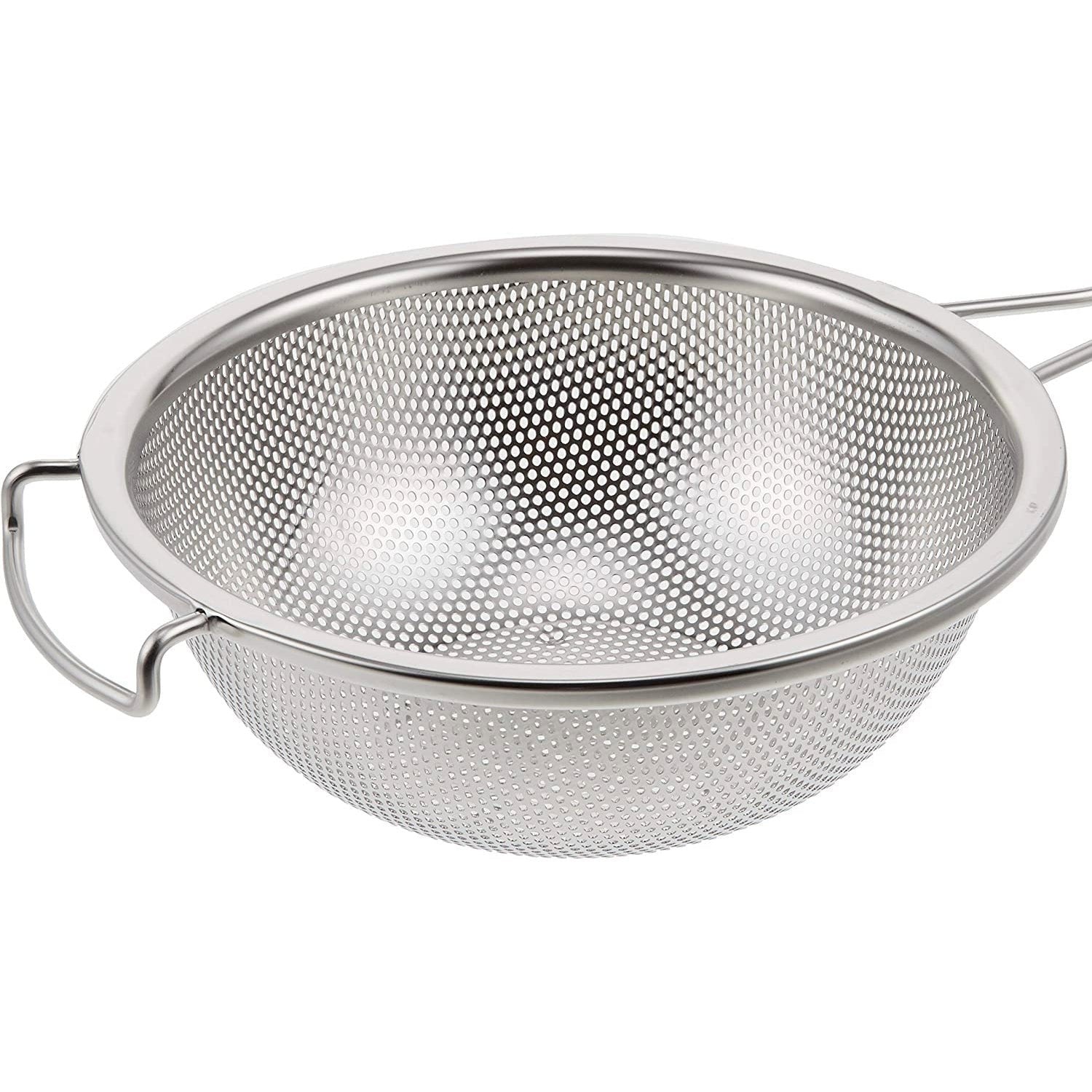 Durable Hand Held Punched Strainer round-hole mesh design, created for everyday cooking tasks
