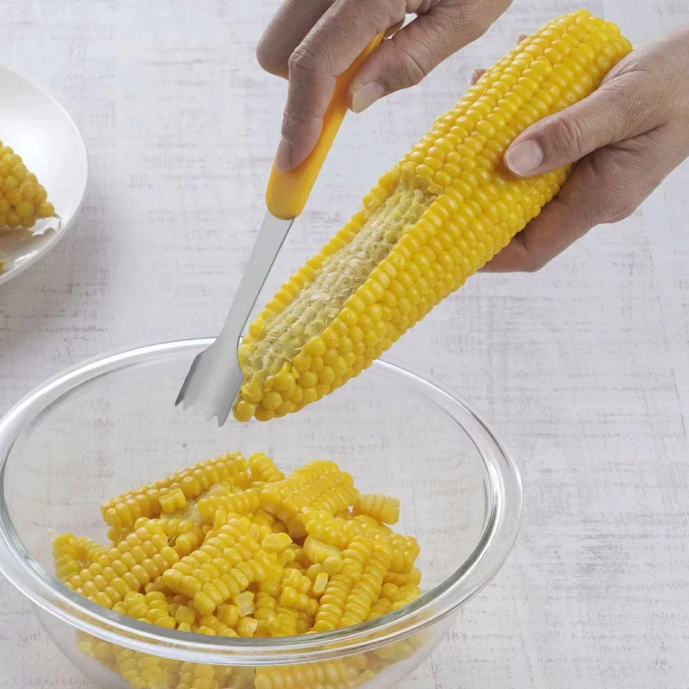 Lightweight Shimomura Corn Scraper, easy-to-clean tool crafted in Japan for cooking enthusiasts.