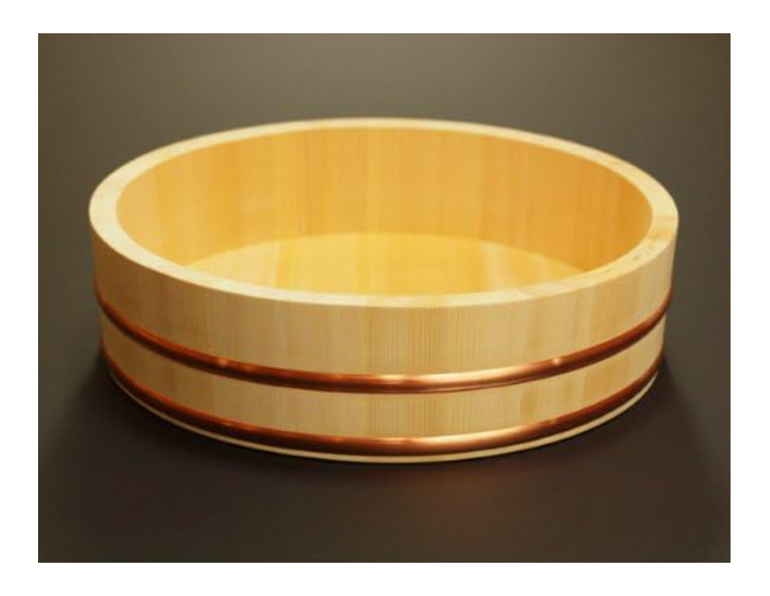 Umezawa Sawara Cypress Hangiri 36cm, wooden sushi oke bowl, ideal for mixing sushi rice