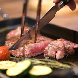 Steak Knife and Carving Fork Set with wooden handles, designed for home dining and steak nights