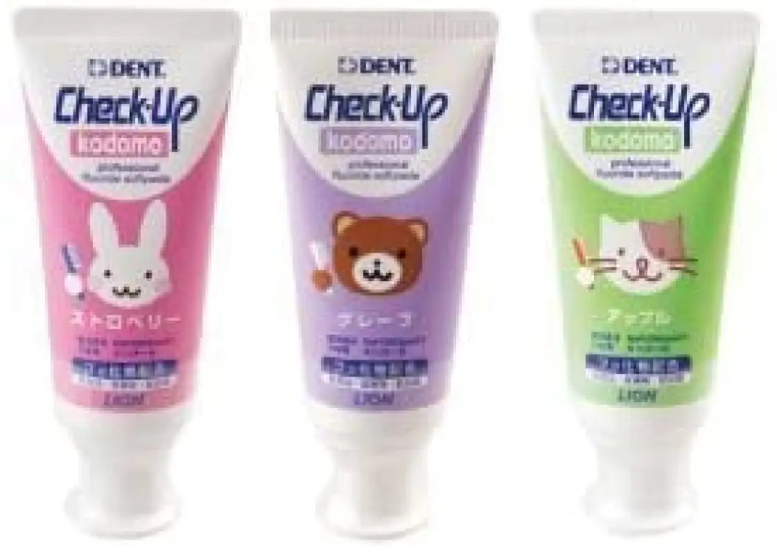 Lion Dent Check-Up Kodomo Set of 3 Flavors (Strawberry/ Grape/Apple) - Children Toothpaste