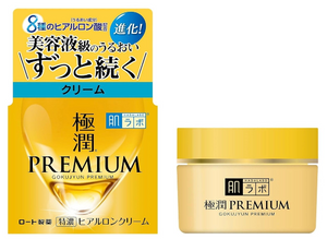 50g Hada Labo Gokujyun Premium Face Cream with hyaluronic acid blend, offering skin comfort for sensitive users