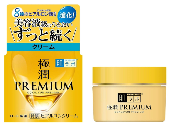 50g Hada Labo Gokujyun Premium Face Cream with hyaluronic acid blend, offering skin comfort for sensitive users