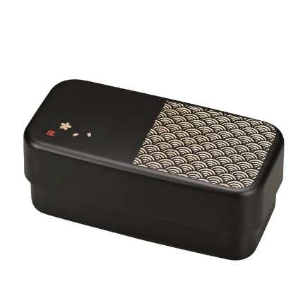 Hakoya Two-Tier Bento Lunch Box, Seigaiha wave pattern, showcasing convenient design for meal prep and storage.