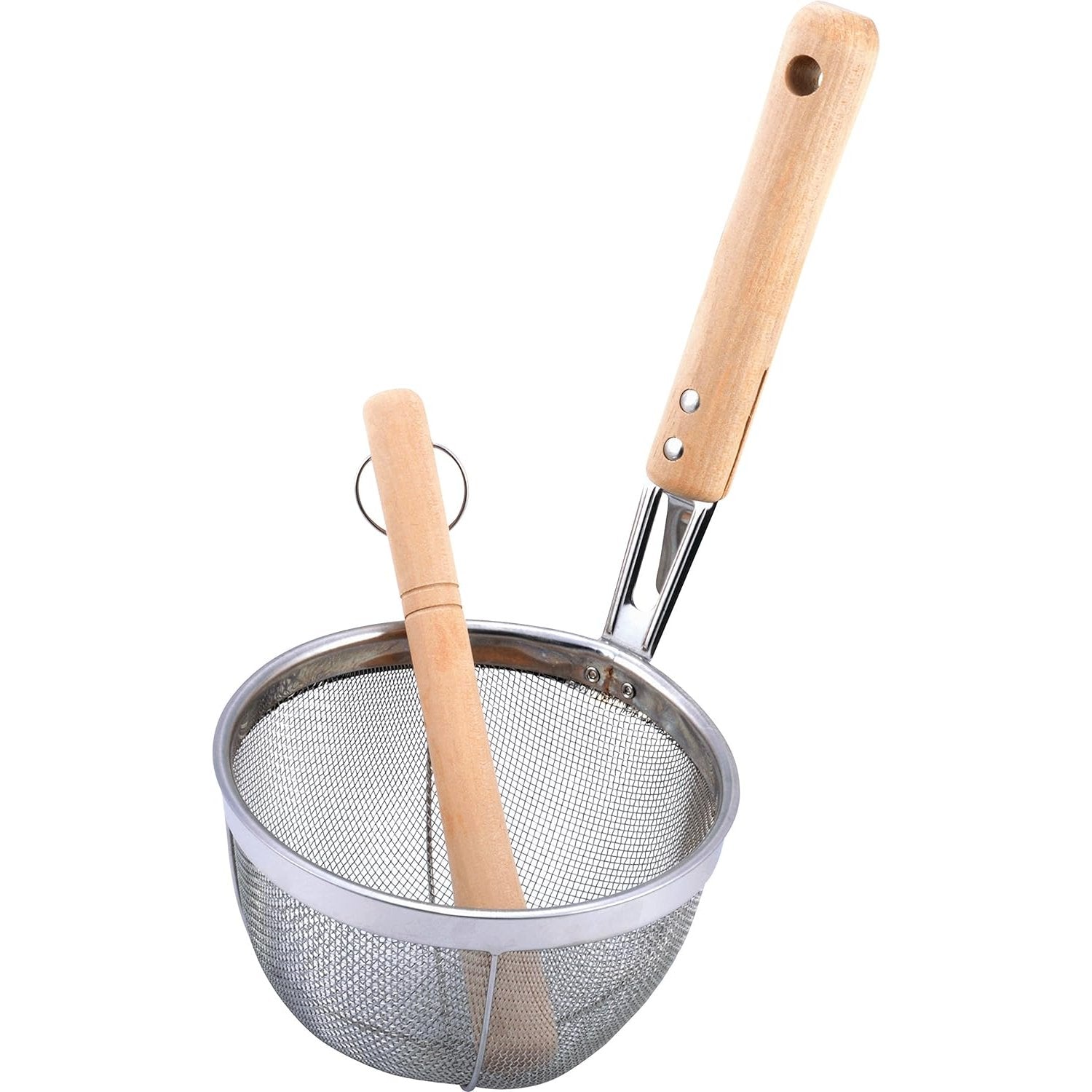 Japanese Misokoshi Miso Soup Strainer With Wooden Muddler 80mm, stainless mesh, ideal for smooth miso soup