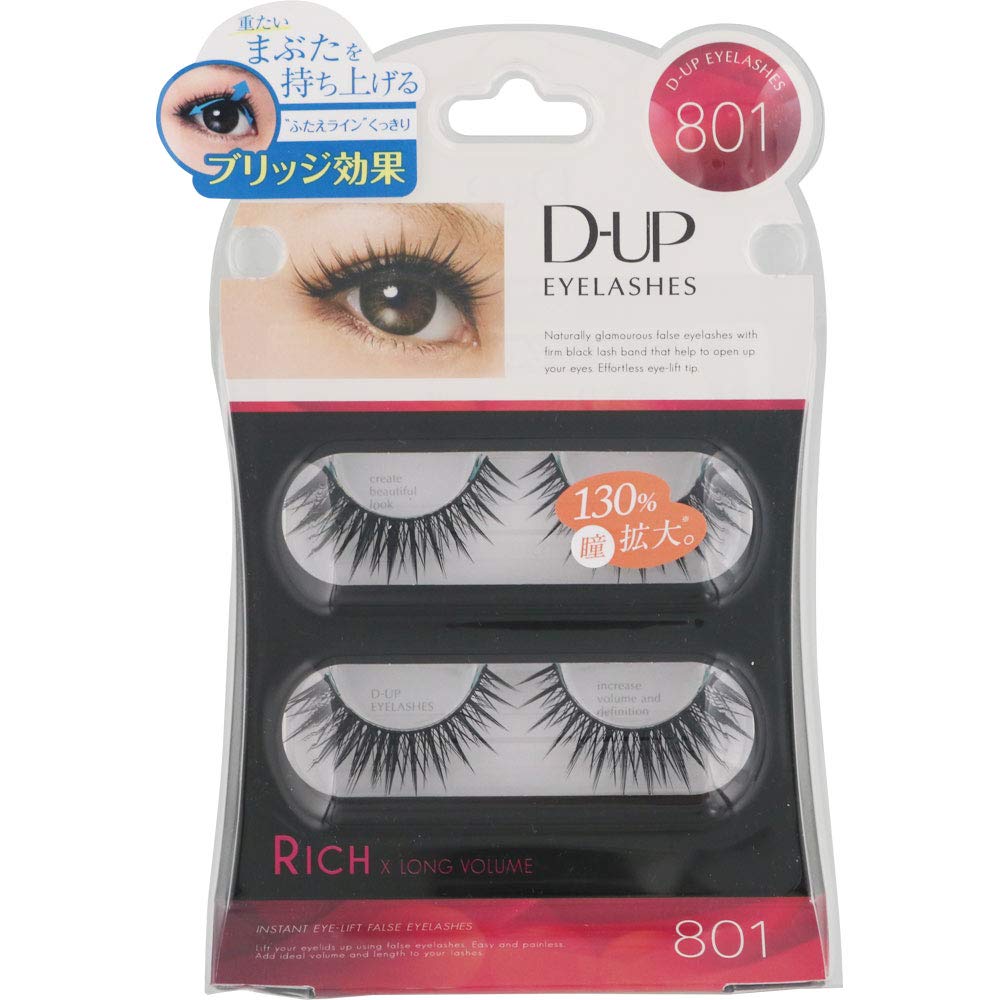 D-Up Eyelash Rich 801 False Eyelashes, Black 2 Pairs, voluminous design, ideal for glamorous makeup