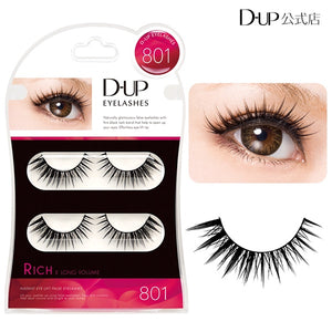 Black 2 Pairs D-Up Eyelash Rich 801 False Eyelashes with reusable design, offering bold eye enhancement
