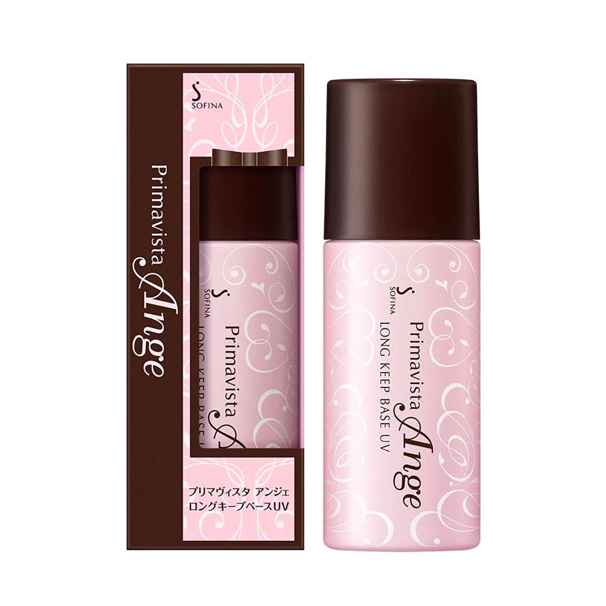 Close-up of Sofina Primavista Long Keep Base UV SPF16/ PA++ 25ml, featuring chamomile extract for hydration