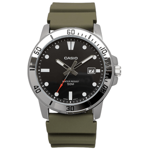 Casio MTP‑VD01 Men’s Watch, Olive Dial, Water Resistant, ideal for daily wear

