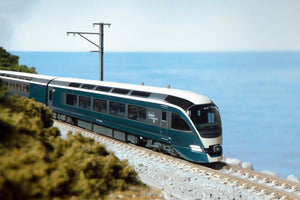 4-car Kato E261 Series Saphir Dancer Basic Set 10-1661S with close-coupling system, offering authentic train formation for collectors