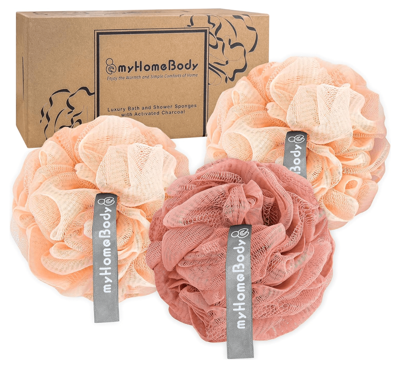 myHomeBody Large Size 60g Foaming Net - 2 Peach + 1 Coral Red