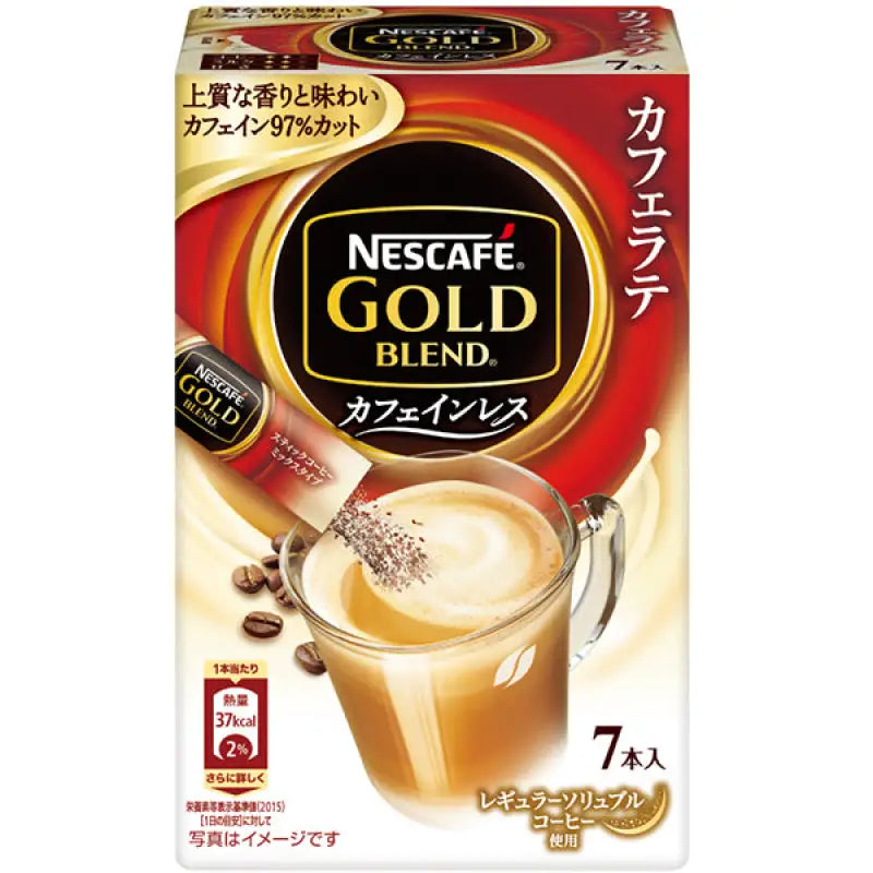 Nestle Japan Nescafe Gold Blend Cafe Latte Caffeine-Less Instant Coffee 7 Sticks - Food and Beverages