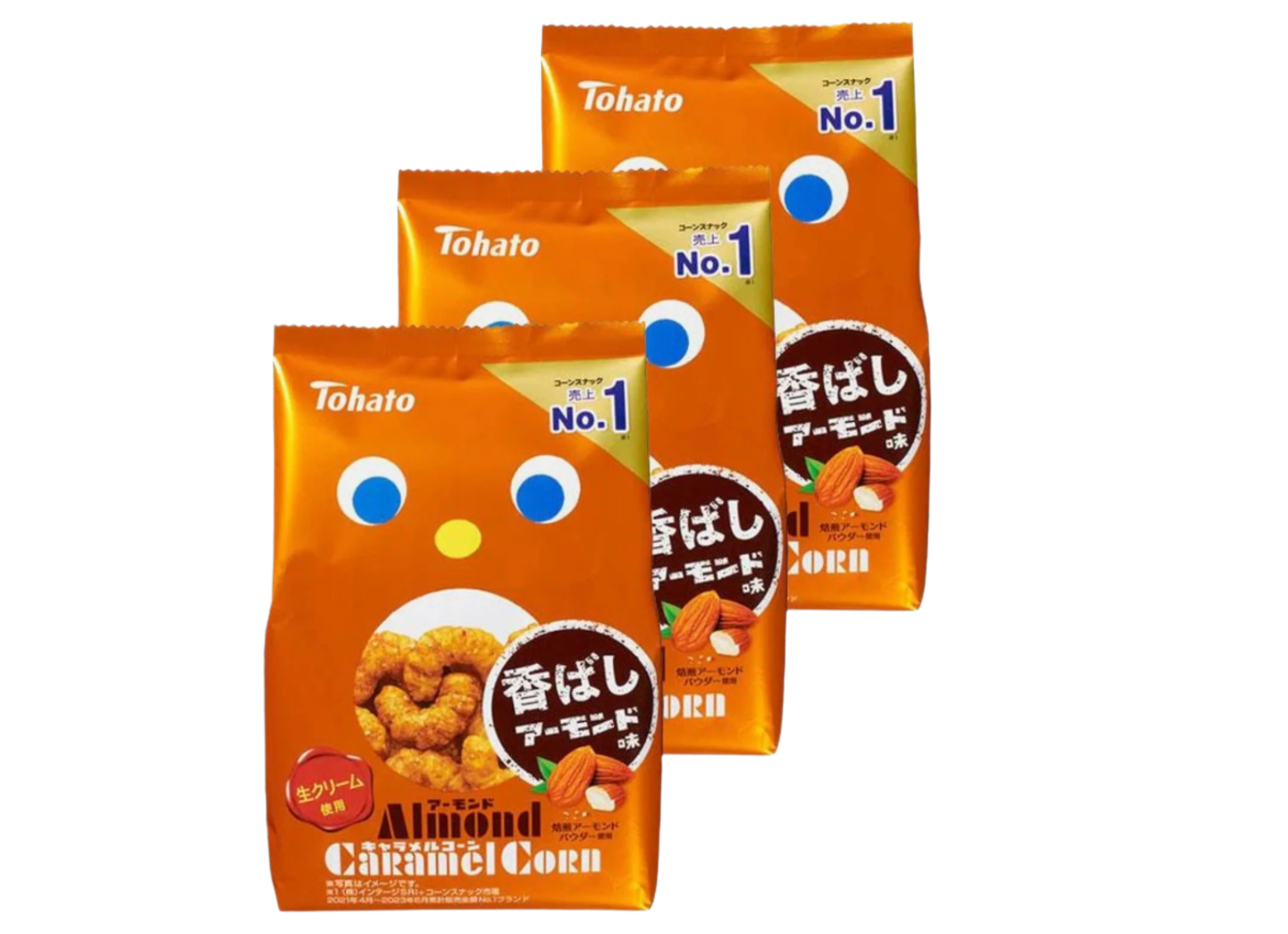 Tohato Almond Caramel Corn Puffs Snack 65g (Pack of 3 Bags)