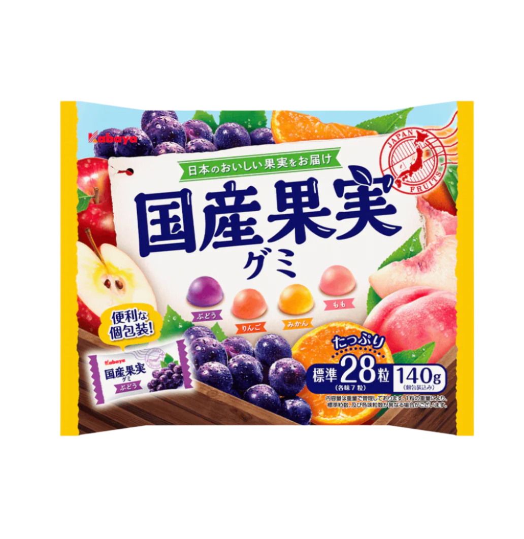 Kabaya Fruit Gummies Pack 4 Assorted Japanese Fruit Flavors 140g