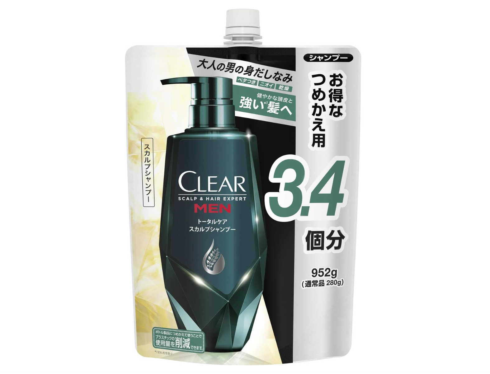 CLEAR For Men Total Care Scalp Shampoo, Large Capacity, Refill (952g)