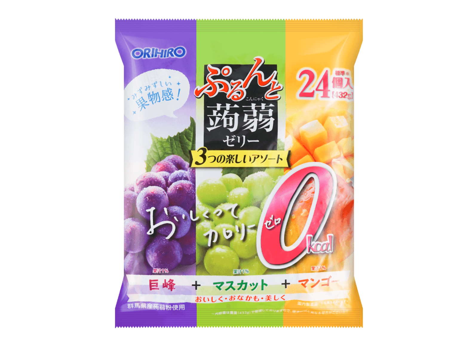 Konjac Jelly Fruit Snacks - Kyoho Grape, Muscat Grape & Mango, 24 Pieces, 0.63oz