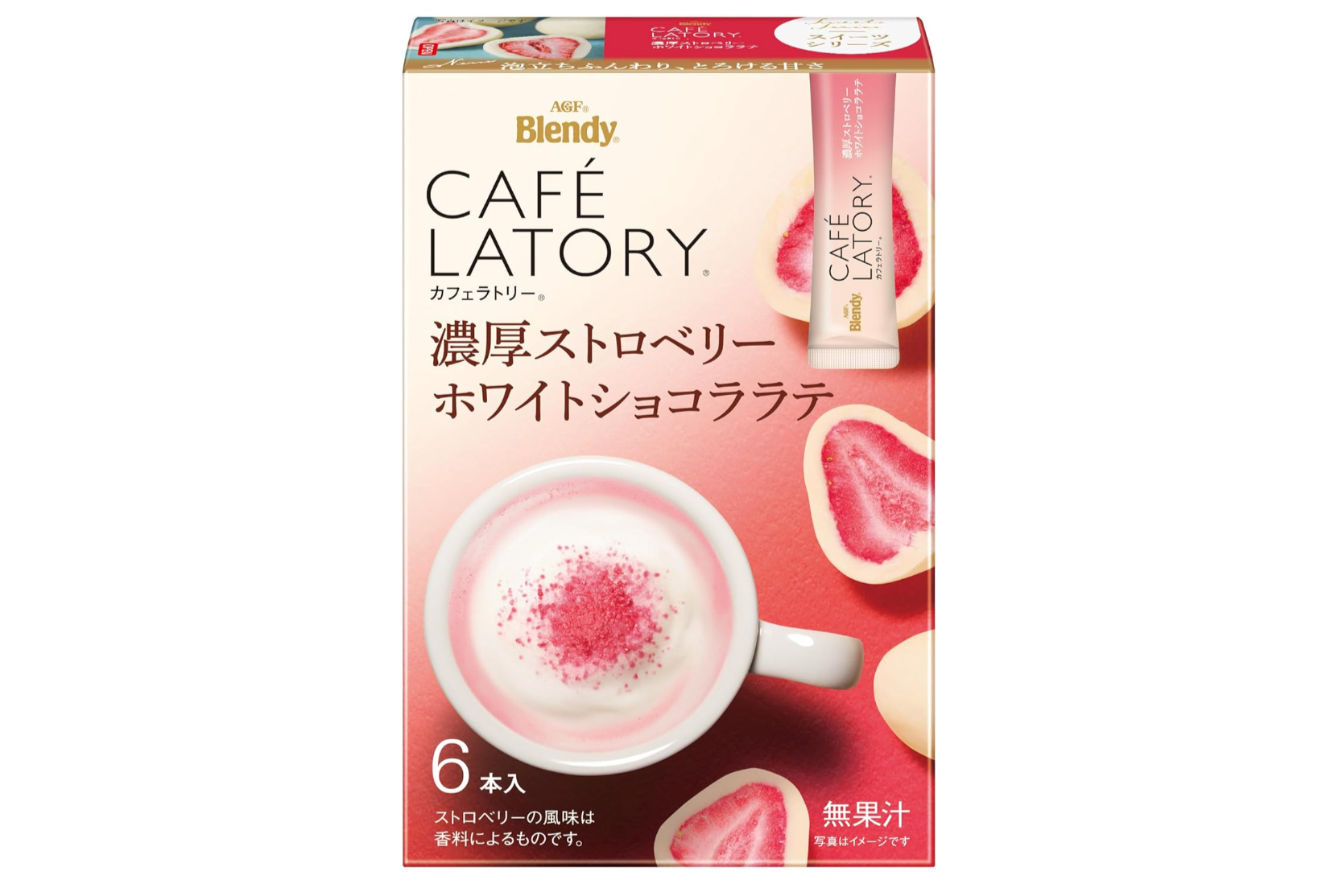 AGF Blendy Cafe Latte Sticks, Thick Strawberry White Chocolate Latte, 6 pcs x 6 boxes