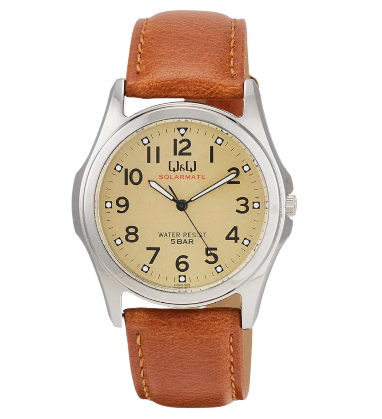 Citizen Q&Q H044-303 Men's Watch, Solar, Waterproof, Leather Strap, Brown, Braun, Watch Analog, Quartz, Vintage