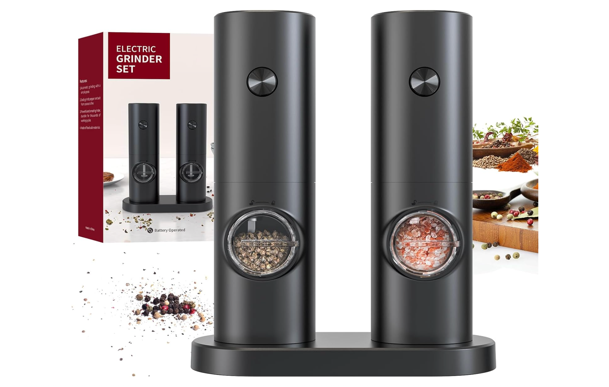 CIRCLE JOY Salt and Pepper Mills Electric Set of 2 Battery-Operated Spice Mills - YOYO JAPAN