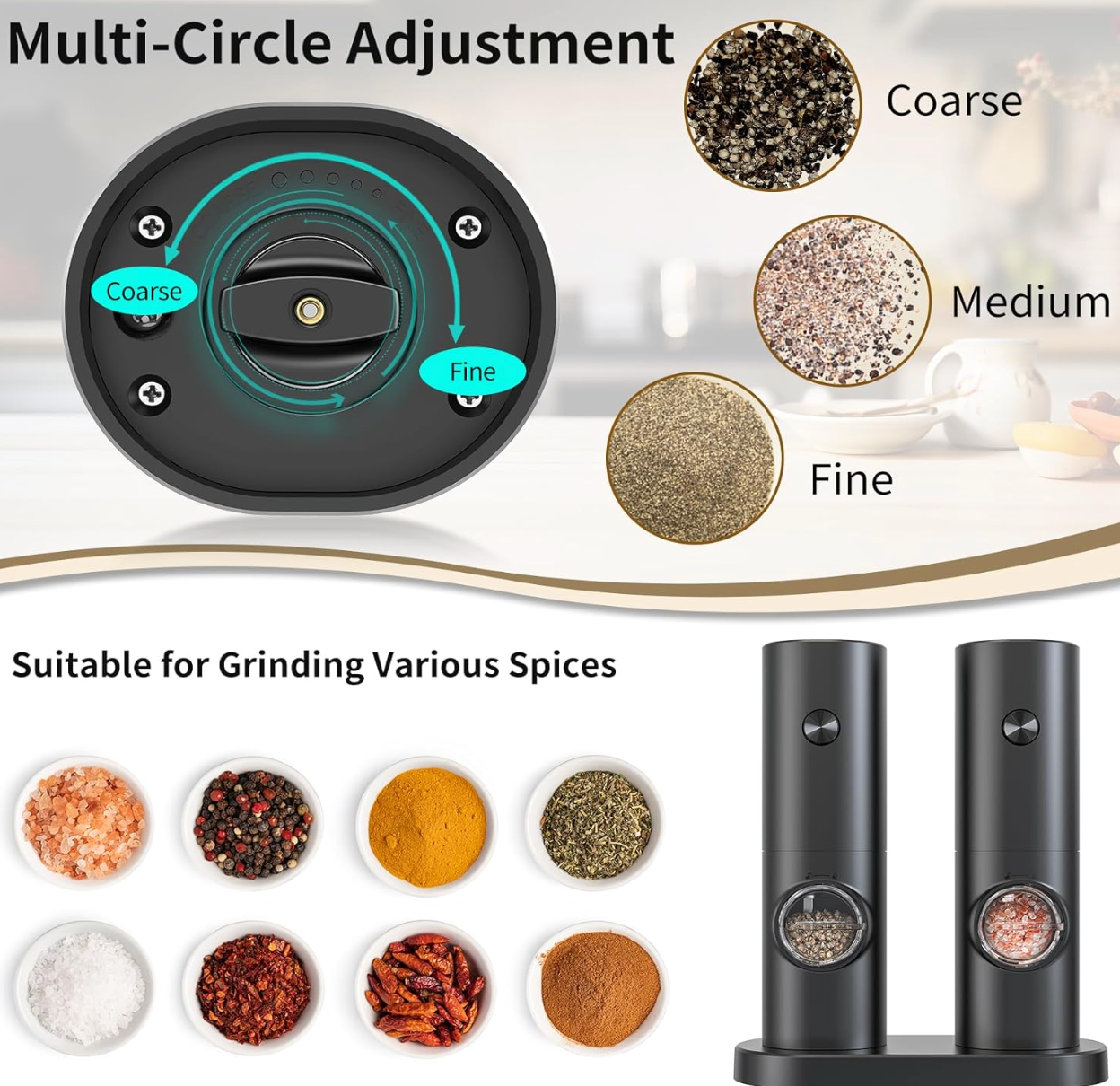 CIRCLE JOY Salt and Pepper Mills Electric Set of 2 Battery-Operated Spice Mills - YOYO JAPAN