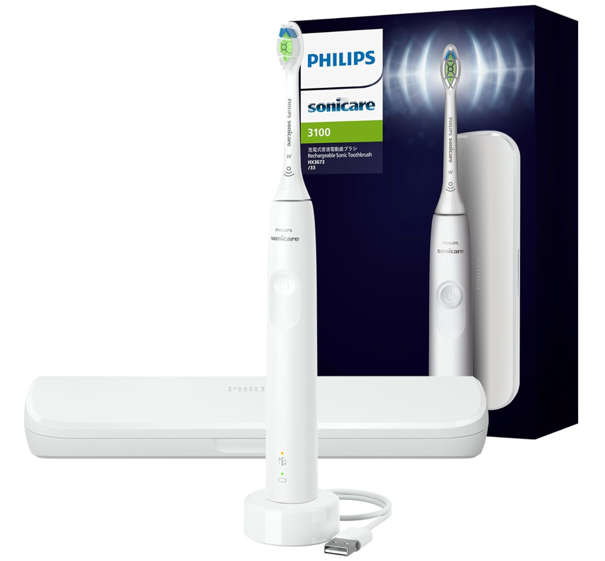 Philips Sonicare Electric Toothbrush, 3100 Series (Lightweight), HX3673/33, White