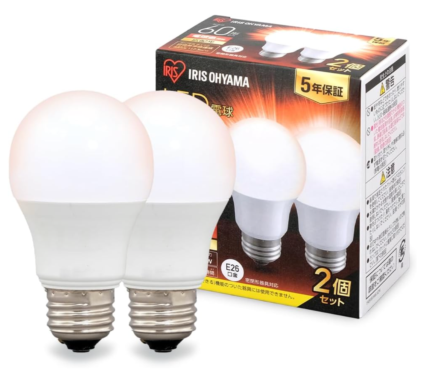 Iris Ohyama LDA7L-G-6T62P LED Bulb, Base Diameter: 1.0 inches (26 mm), Light Bulb Color, Pack of 2