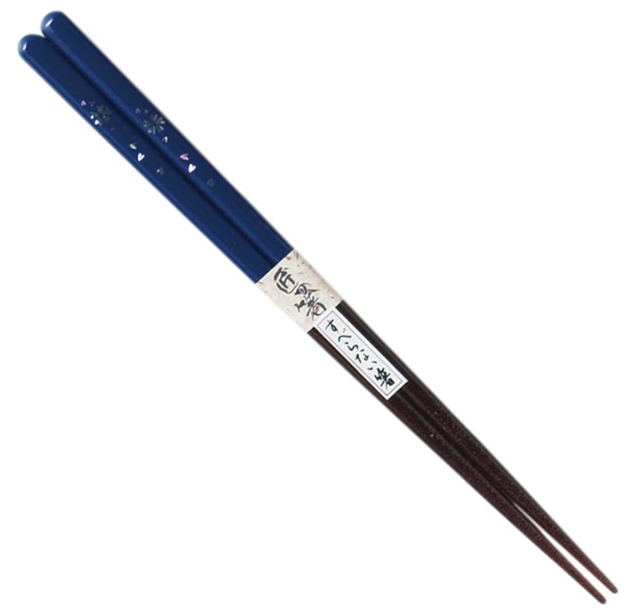 Tanaka Hashiten Premium Japanese Wakasa Lacquer Chopsticks, Cherry Blossom and Navy Blue, 27085