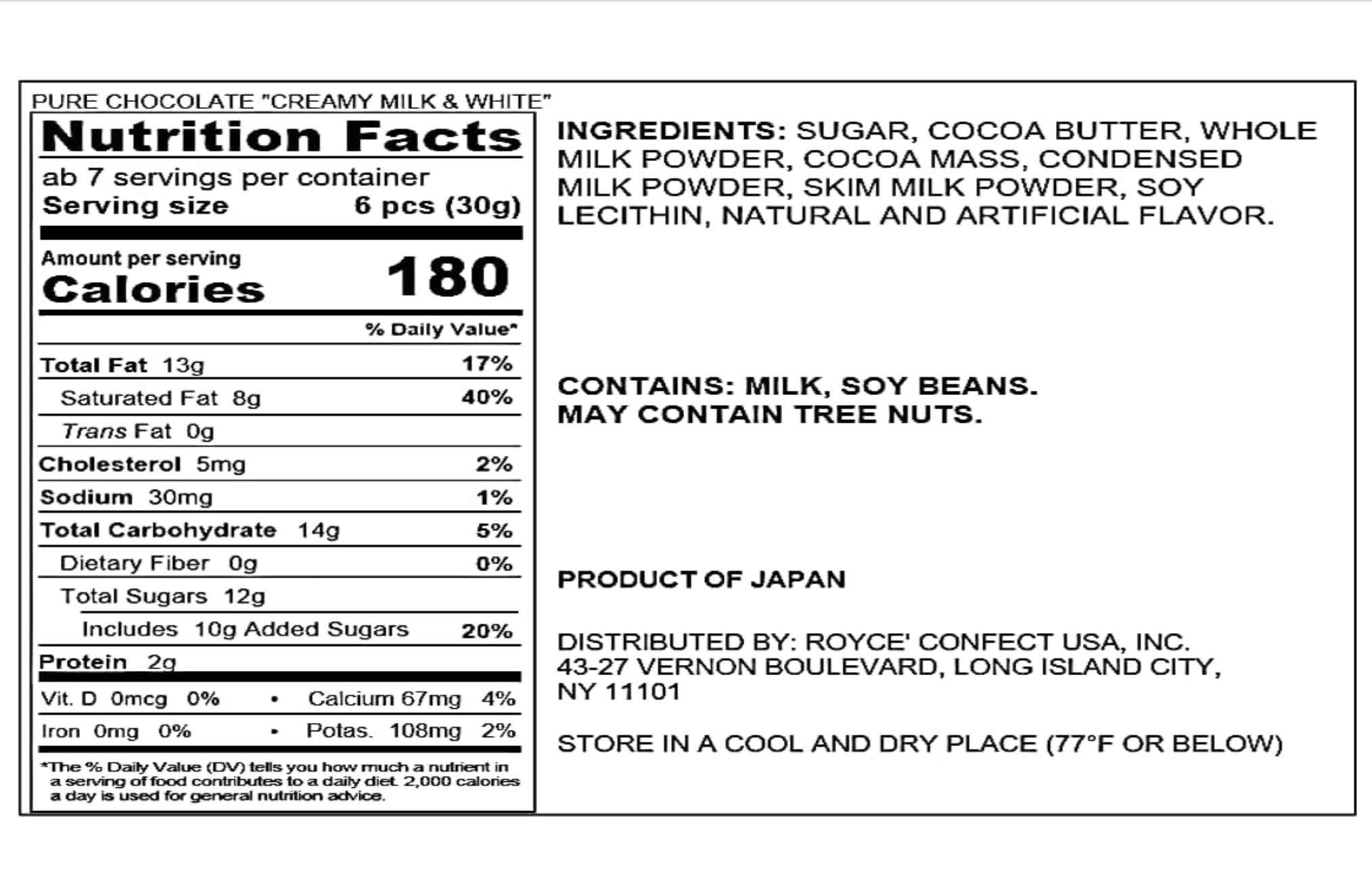 ROYCE' Pure Chocolate Box (280g), Creamy Milk & White, 40 Pieces