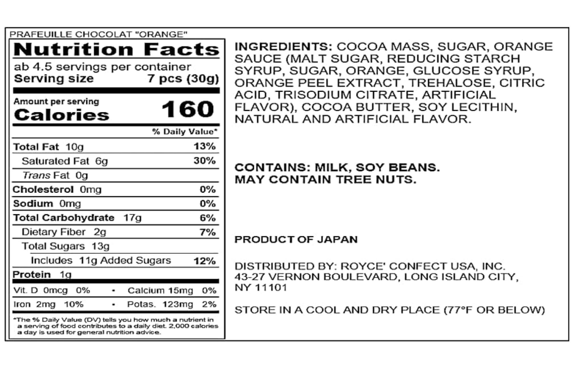 ROYCE' Praffille Chocolate Orange 30 Pieces