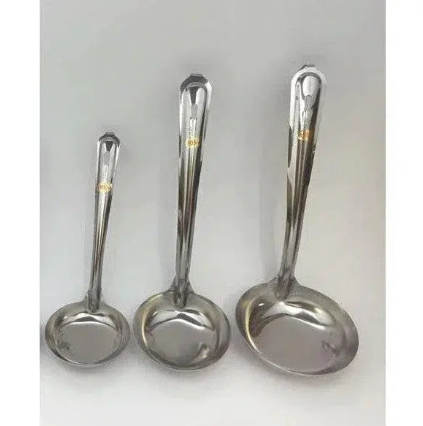Large Stainless Steel Metal Soup Ladle with Hook, designed for home and professional kitchens