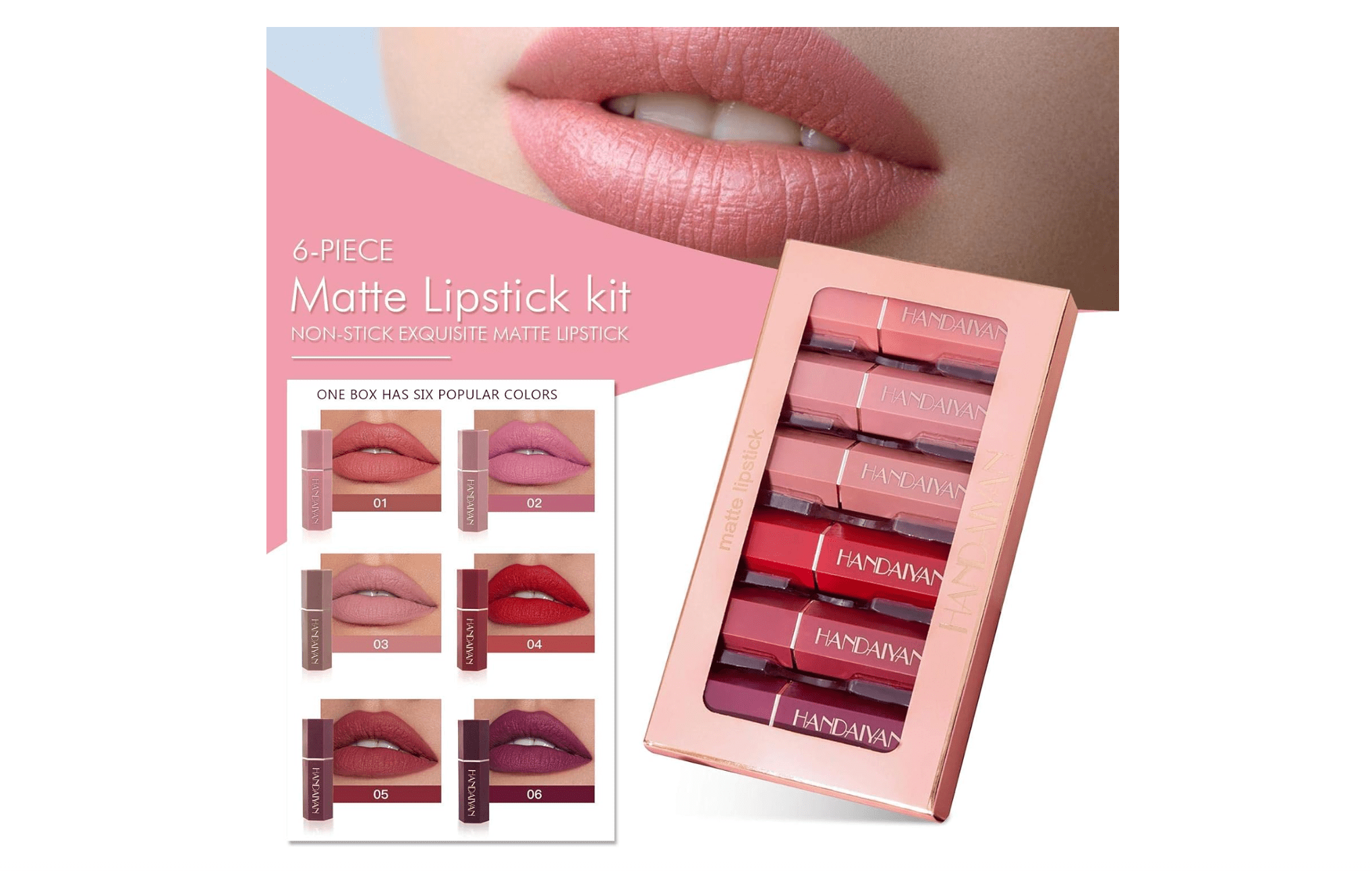 PUERI Lipstick, Lip Gloss, 6 Colors, Cosmetics, Makeup Set