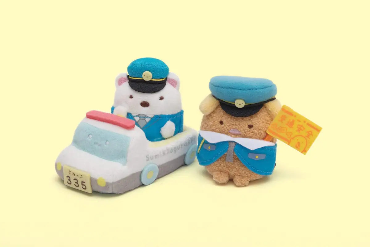 SAN-X Sumikko Gurashi Oshigoto-Gokko Series Hand Sized Plush Doll Set Police Car And Shirokuma Man