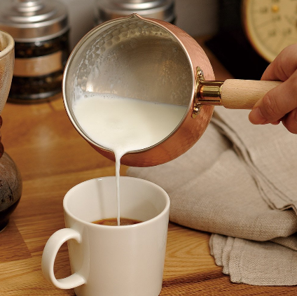 Chitose Wooden-Handled Hammered Copper Milk Pan 12cm, perfect for small portions and tea time