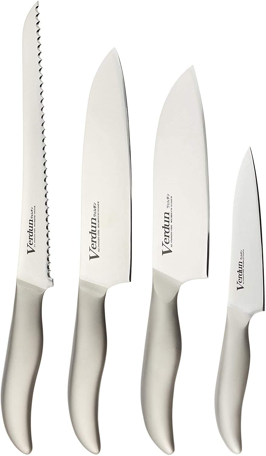 Shimomura Kougyou Made In Japan Knife Set Of 4 - Santoku 165Mm Gyuto 180Mm Petty 125Mm Bread Slicer 225Mm - Molybdenum Vanadium Steel Dishwasher Compatible Ovd - 100 Niigata Tsubamesanjo