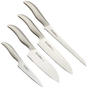 Shimomura Kougyou Made In Japan Knife Set Of 4 - Santoku 165Mm Gyuto 180Mm Petty 125Mm Bread Slicer 225Mm - Molybdenum Vanadium Steel Dishwasher Compatible Ovd - 100 Niigata Tsubamesanjo