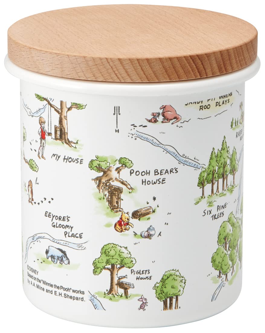 Skater 750Ml Disney Winnie The Pooh Enamel Canister Wood Lid Japan Enc8 - A