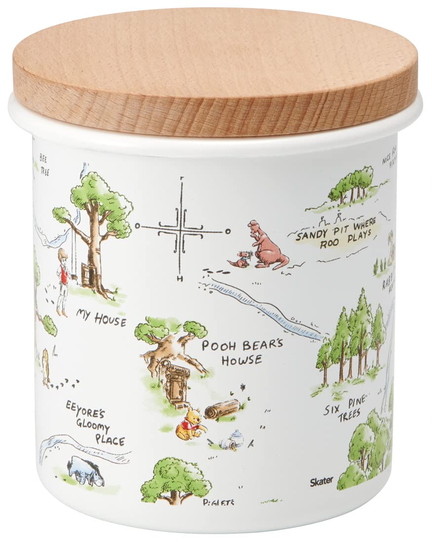 Skater 750Ml Disney Winnie The Pooh Enamel Canister Wood Lid Japan Enc8 - A