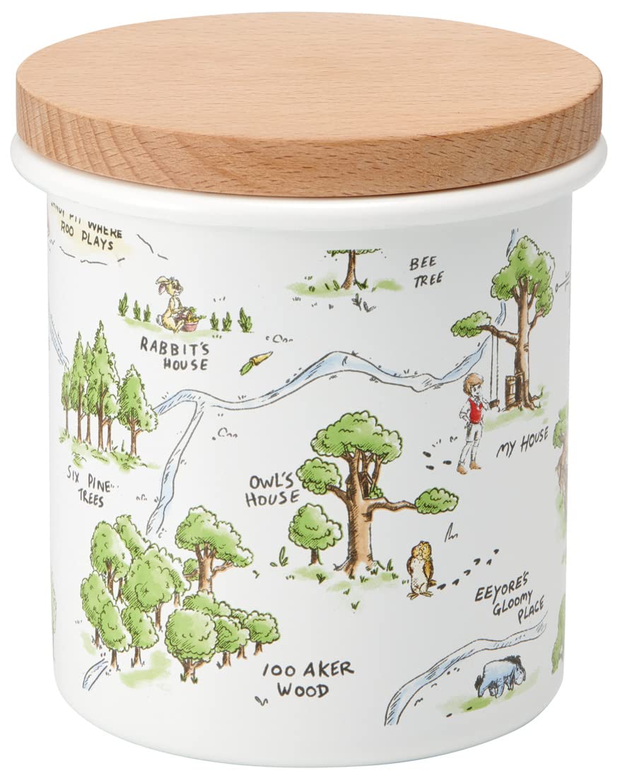 Skater 750Ml Disney Winnie The Pooh Enamel Canister Wood Lid Japan Enc8 - A