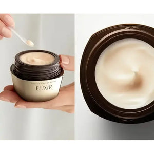 50g Shiseido Elixir Total V Wrinkle Firming Cream with rich texture, offering moisture for supple skin