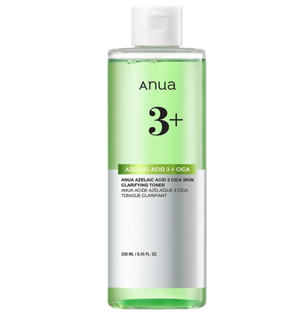 ANUA Azelaic Acid 15 Intense Calming Toner, 250 ml, sleek green bottle, ideal for soothing and balancing skin