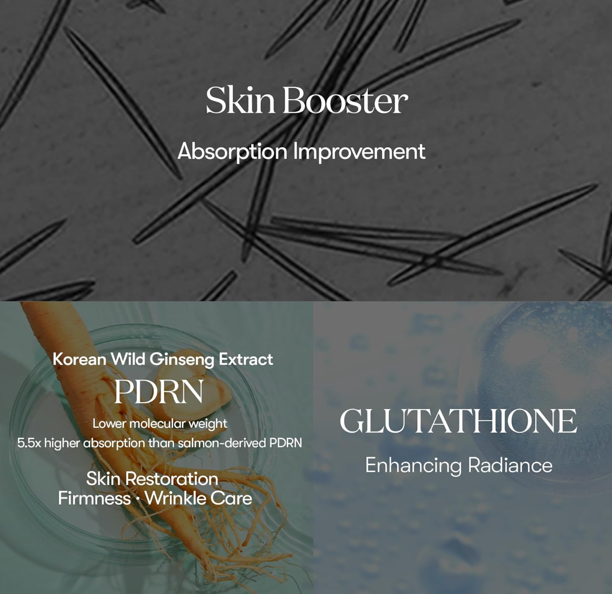 Close-up of PDRN Reedle Shot 100 showing texture, milky ampoule for nourishing glow