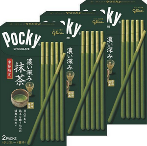 Japanese Glico Matcha Pocky Sticks Pack of 3, highlighting authentic matcha flavor