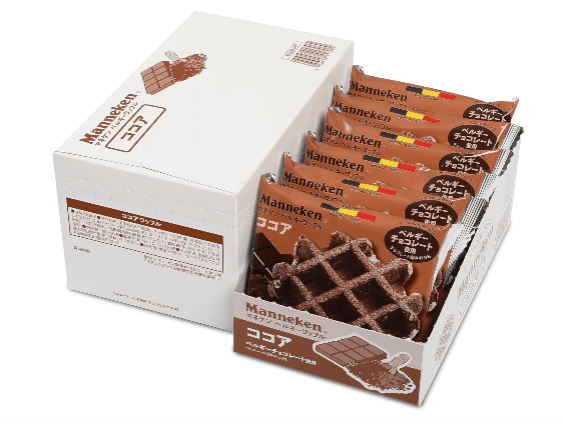 Manneken Belgian Cocoa Waffle in a 6-pack, individually sealed, perfect for sharing or lunchboxes