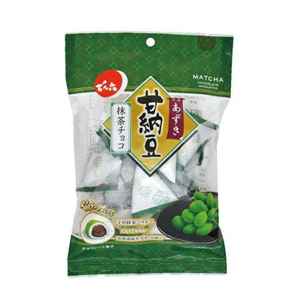 70g Denroku Amanatto Matcha Chocolate Covered Azuki Red Beans with matcha flavor, offering balanced sweetness