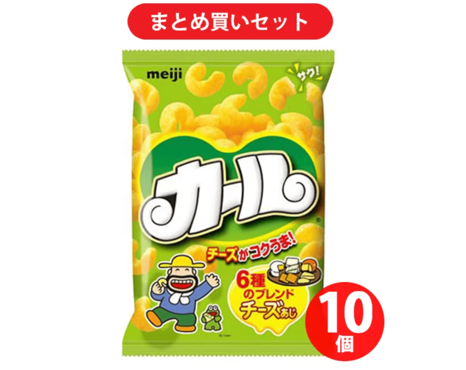 Meiji Curl Cheese Flavor 64g x 10 pieces, crispy corn curls with cheesy taste, ideal for snacking