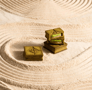 PRESS BUTTER SAND Uji Matcha, 9 Pieces in gift box, authentic Japanese confectionery, perfect for souvenirs.