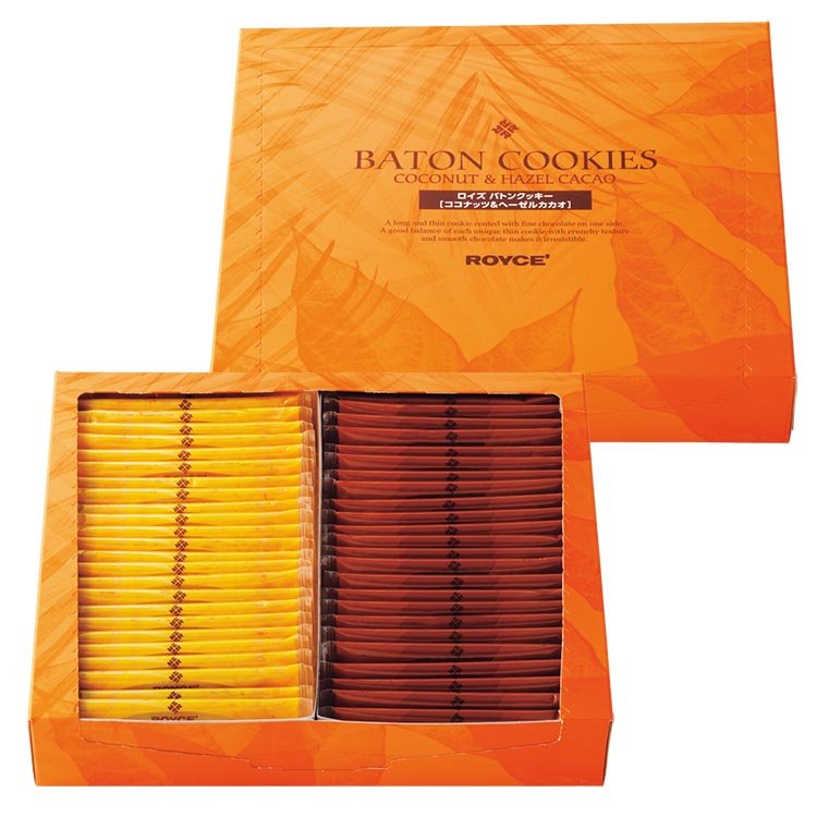 Royce Baton Biscuits Coconut and Hazel Cacao 50 Pieces, premium Japanese chocolate snack ideal for gifting
