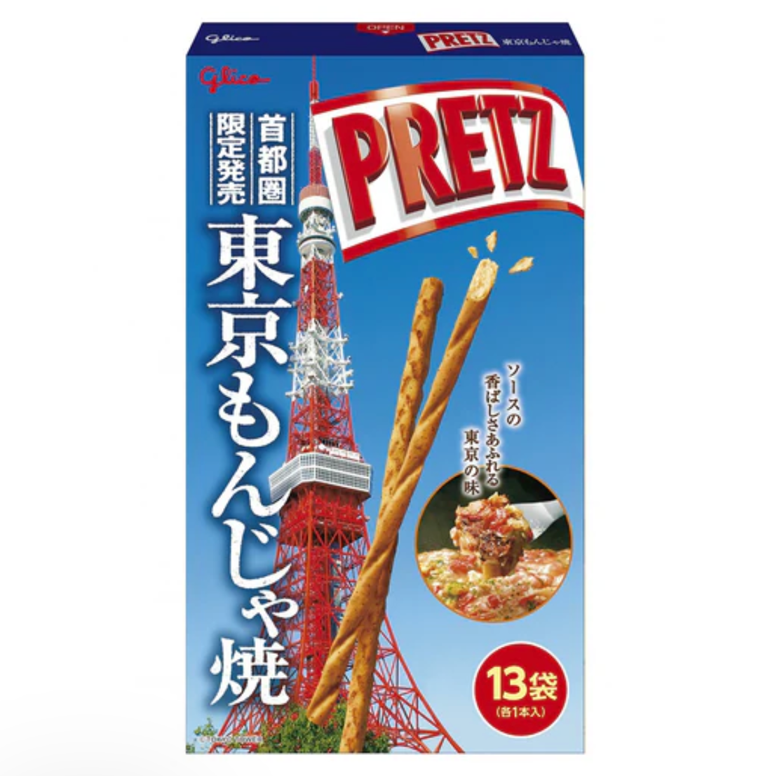 Glico Giant Pretz Tokyo Monjayaki 280 g, dashi-rich monjayaki snack, bold Tokyo flavor