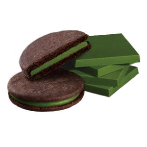 Close-up of Meiji Rich Matcha Chocolate Sand Matcha Sandwich Cookies, Pack of 5, featuring thick matcha filling for balanced flavor